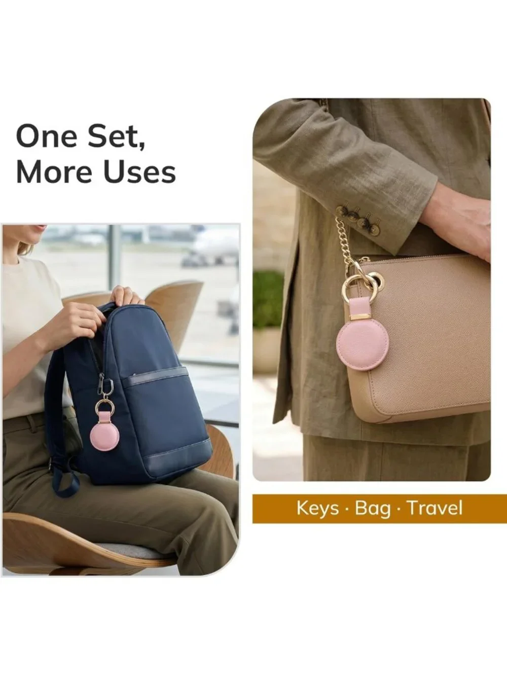 Genuine Leather AirTag Keychain Holder - 2 Pack, Secure Fit for Keys & Bags